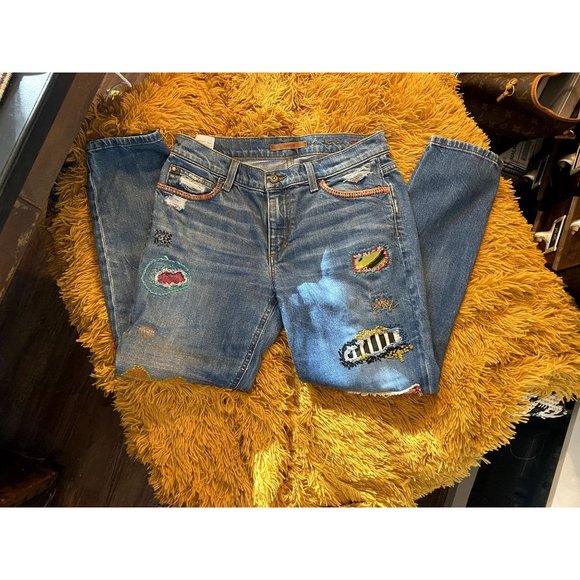 Size 27 Joe's Custom Embroidery and Patchwork Distressed Skinny Jeans One of a k - Picture 6 of 7